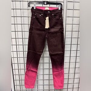 NWT AO L.A Alice + Olivia High-Rise Ankle Skinny Jeans Wine/Bubblegum Size 26